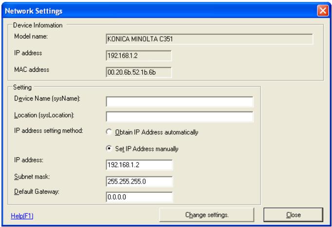 KONICA MINOLTA BIZHUB C30P - Select devices from the list for which to configure network default settings, and click Network settings. - 1