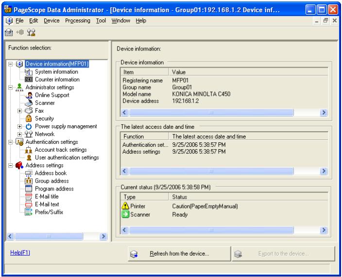 KONICA MINOLTA BIZHUB C30P - From the Device information screen, select the items to configure. For details on settings for each device item, refer to Help. - 1