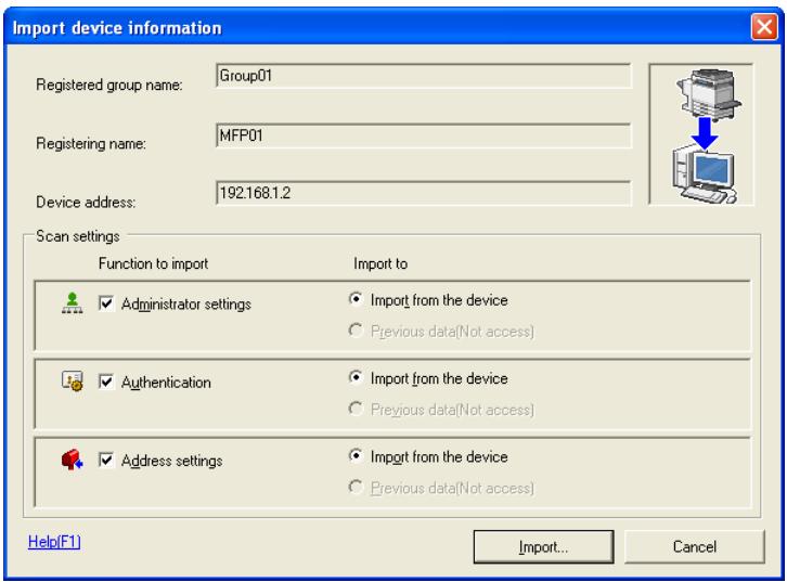 KONICA MINOLTA BIZHUB C30P - Select devices from which to implement information from the list, and click Address, Authentication, Administrator settings. - 1