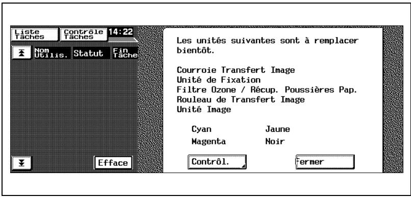 KONICA MINOLTA C350 UTILISATION EXPERTE - Quand le message “Les unités suivantes sont à remplacer bientôt.” apparaît - 1