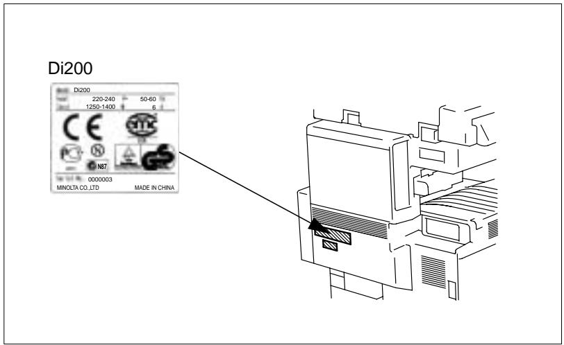 KONICA MINOLTA DI200 UTILISATION EXPERTE - Indications sur la plaque d'identification - 1