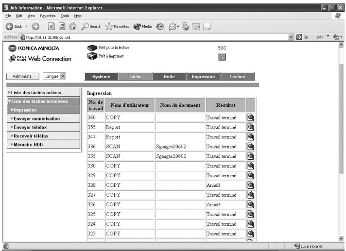 KONICA MINOLTA IC 204 CONTROLLER - Onglet Tâche — Liste des tâches terminées - 1