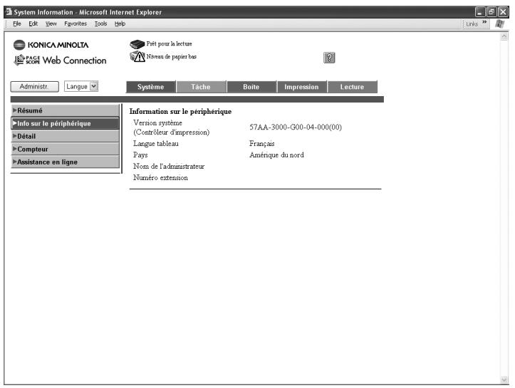 KONICA MINOLTA IC 204 CONTROLLER - Onglet Système — Info sur le périphérique - 1