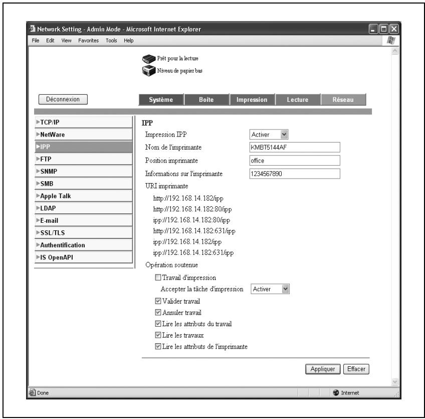 KONICA MINOLTA IC 204 CONTROLLER - Sur l'onglet Réseau, cliquez sur "IPP". - 1