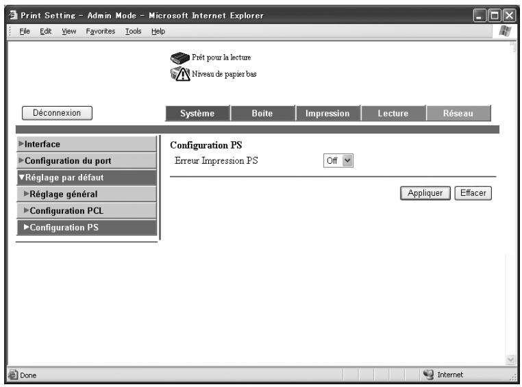 KONICA MINOLTA IC 204 CONTROLLER - Onglet Impression — Réglage par défaut — Configuration PS - 1