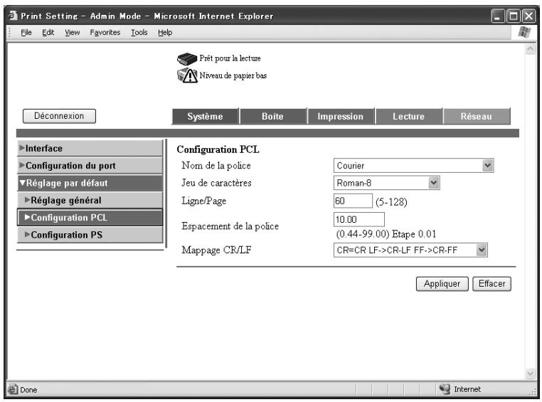 KONICA MINOLTA IC 204 CONTROLLER - Onglet Impression — Réglage par défaut — Configuration PCL - 1