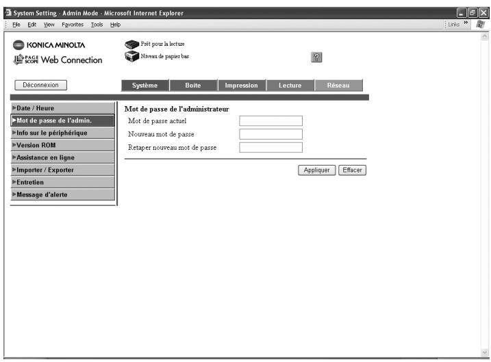 KONICA MINOLTA IC 204 CONTROLLER - Onglet Système — Mot de passe de l'administrateur - 1