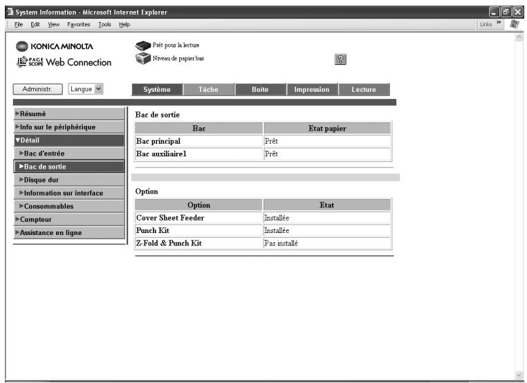 KONICA MINOLTA IC 204 CONTROLLER - Onglet Système — Détail — Bac de sortie - 1