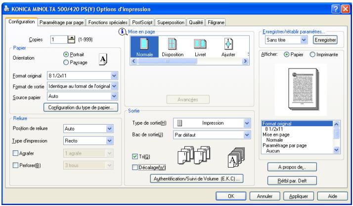 KONICA MINOLTA IC 204 CONTROLLER - Spécifier les paramètres de l'onglet Configuration - 1