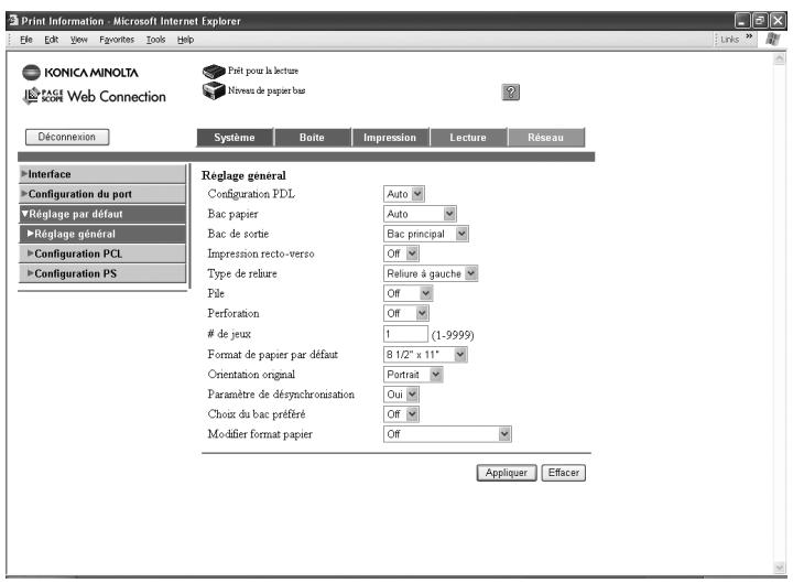 KONICA MINOLTA IC 204 CONTROLLER - Onglet Impression — Réglage par défaut — Réglage général - 1