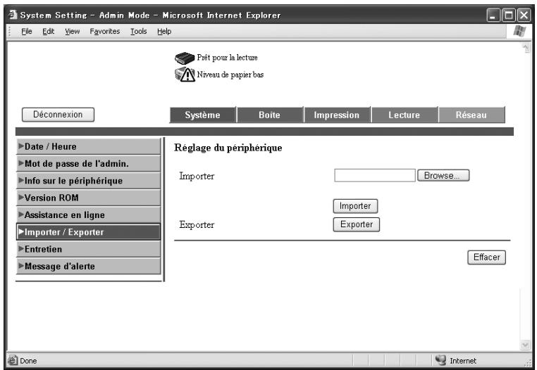 KONICA MINOLTA IC 204 CONTROLLER - Onglet Système — Importer / Exporter - 1