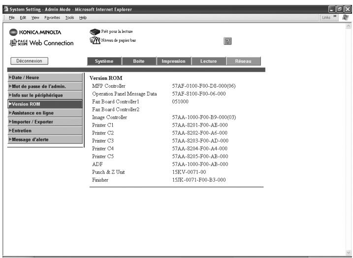 KONICA MINOLTA IC 204 CONTROLLER - Onglet Système — Version ROM - 1