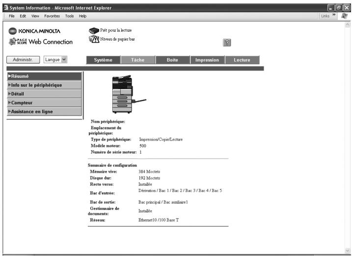 KONICA MINOLTA IC 204 CONTROLLER - Onglet Système — Résumé - 1