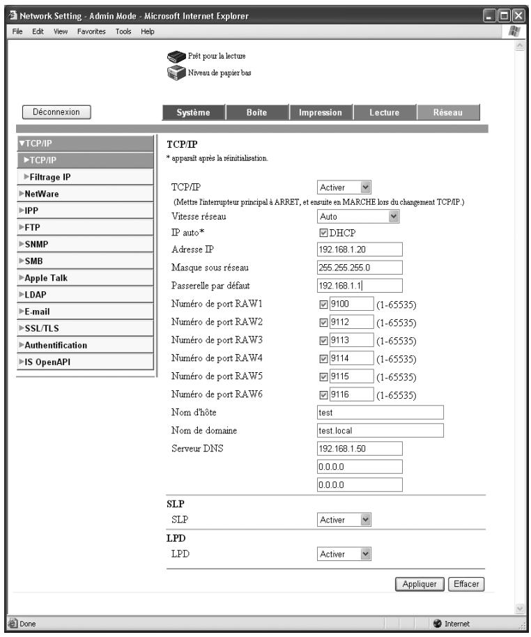KONICA MINOLTA IC 204 CONTROLLER - Onglet Réseau - 1