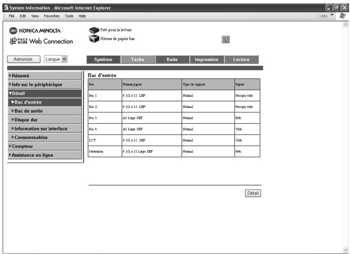 KONICA MINOLTA IC 204 CONTROLLER - Onglet Système — Détail — Bac d'entrée - 1