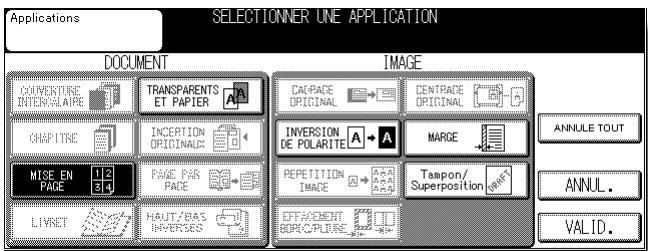 KONICA MINOLTA KM 7145 COPIER - Appuyez sur MISE EN PAGE dans l'écran de selection d'application. - 1