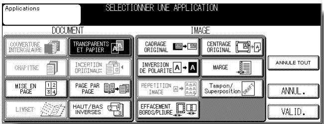 KONICA MINOLTA KM 7145 COPIER - Appuyez sur Transparents et papier dans l'écran de sélection d'application. - 1