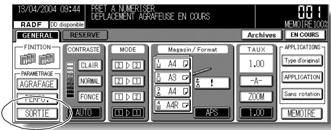 KONICA MINOLTA KM 7145 COPIER - Appuyez sur [SORTIE] dans l'écran général pour afficher le menu contextuel de finition. - 1