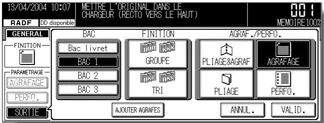 KONICA MINOLTA KM 7145 COPIER - Appuyez sur SORTIE dans l'écran général pour afficher le menu contextuel de finition. - 3