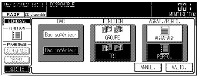 KONICA MINOLTA KM 7145 COPIER - Appuyez sur SORTIE dans l'écran général pour afficher le menu contextual de finition. - 1