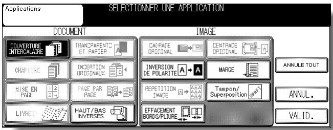 KONICA MINOLTA KM 7145 COPIER - Appuyez sur Couverture/Intercalaire dans l'écran de sélection d'application. - 1