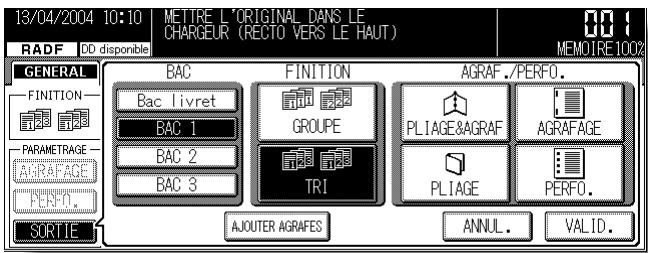 KONICA MINOLTA KM 7145 COPIER - Appuyez sur SORTIE dans l'écran général pour afficher le menu contextualuel de finition. - 1