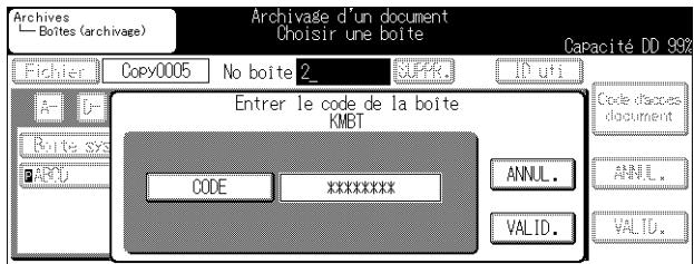 KONICA MINOLTA KM 7222 DOCU FOLDER - Lorsqu'une boîte pour laquelle un code d'accès a été défini est sélectionnée, l'écran de saisie du code d'accès apparaît. - 1