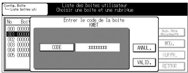 KONICA MINOLTA KM 7222 DOCU FOLDER - Lorsqu'une boîte pour laquelle un code d'accès a été défini est sélectionnée, l'écran de saisie du code d'accès est affiché. - 1