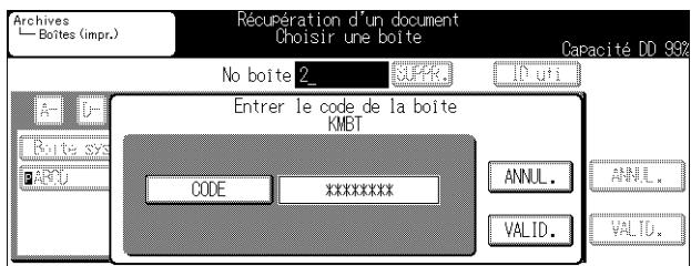 KONICA MINOLTA KM 7222 DOCU FOLDER - Lorsque vous sélectionnez une boîte pour laquelle un code d'accès a été défini, l'écran de saisie du code d'accès apparaît. - 1