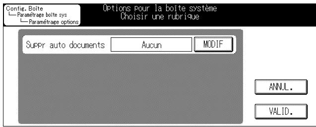 KONICA MINOLTA KM 7222 DOCU FOLDER - Appuyez sur Suppr auto documents - MODIF et sélectionnez le délai restant avant la suppression du document dans la boîte. - 1
