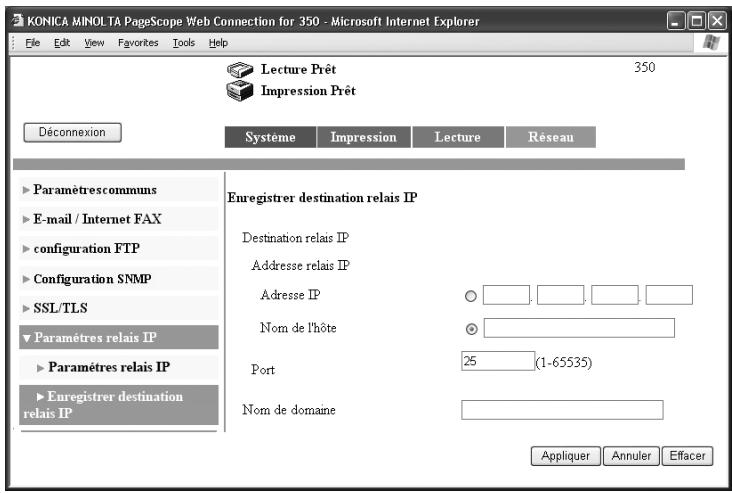 KONICA MINOLTA SU 501 PH2 5 - Spécifiez les paramètres de la station de relais, puis cliquez sur [Appliquer]. - 1