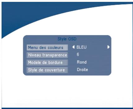 Style OSD Menu des couleurs BLEU Niveau transparence 6 Modèle de bordure Rond Style de couverture Droite