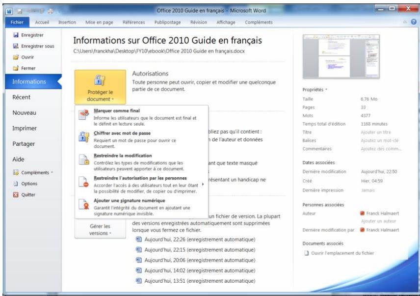 MICROSOFT WORD 2010 - Sécurité et confidentialité - 1