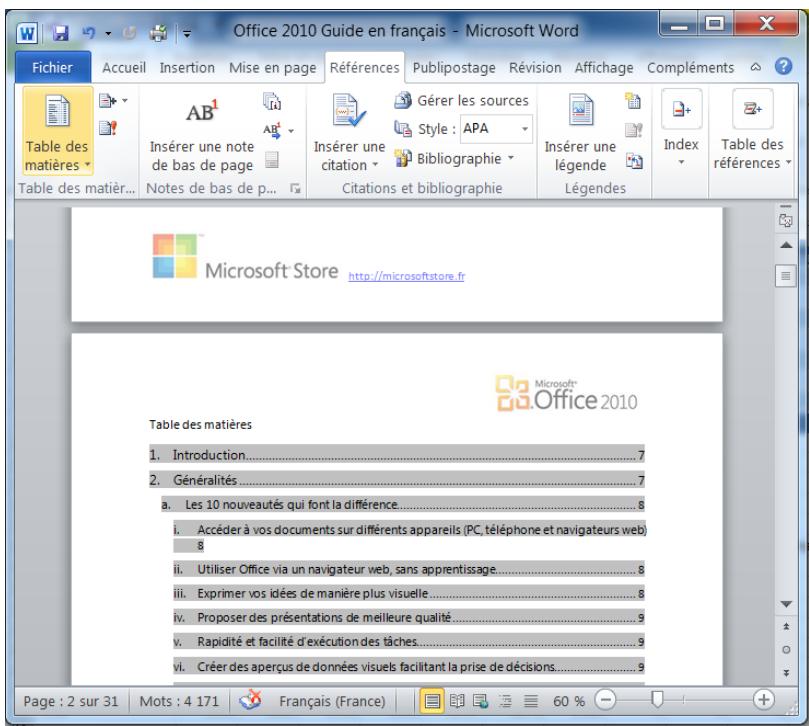 MICROSOFT WORD 2010 - Table des matières et autres références - 1