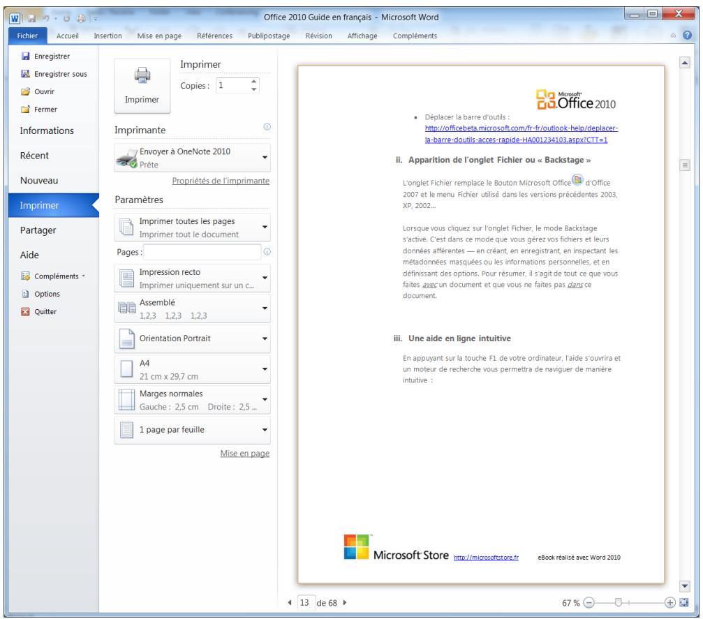 MICROSOFT WORD 2010 - Ii. Apparition de l'onglet fichier ou « backstage - 1