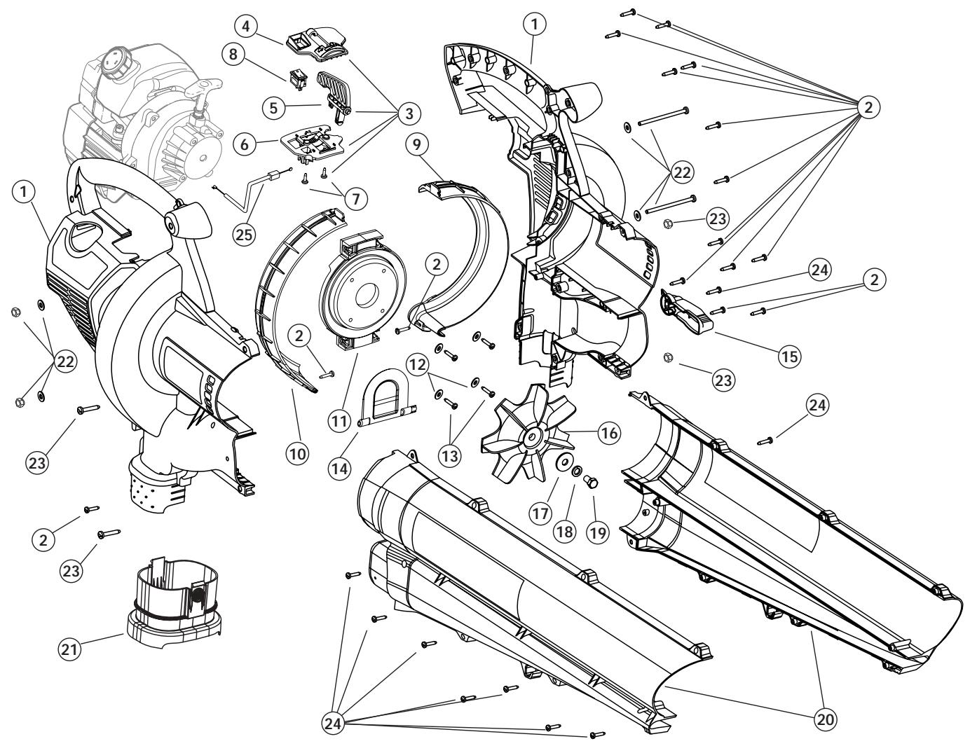 MTD 60-3857-0 - 2-CYCLE GAS MULCHING BLOWER VACUUM - 1