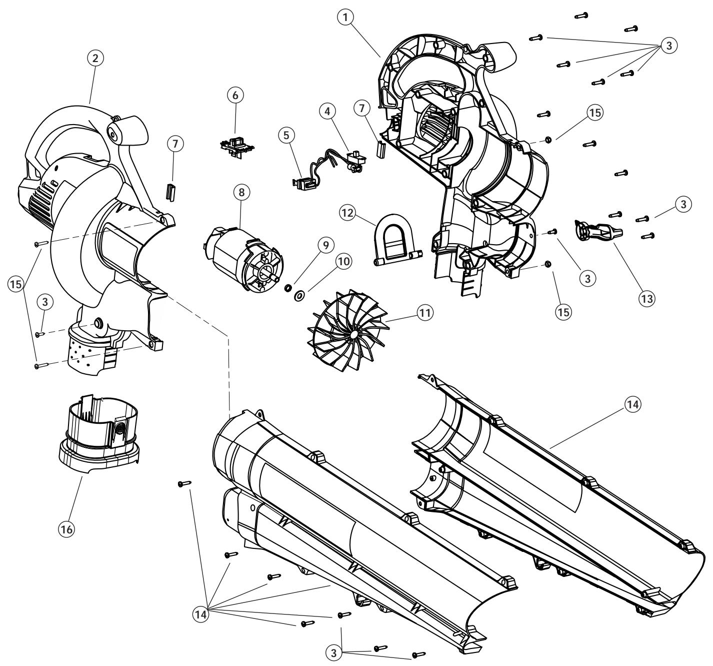 MTD YMESV1300 - REPLACEMENT PARTS - MODEL YMESV1300 120 VOLT ELECTRIC BLOWER/VAC - 1