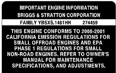 MTD 93400 - After July 1, 2000, Look For Emissions Compliance Period On Engine Emissions Compliance Label - 1