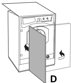HOTPOINT-ARISTON AWM 129 - Applicazione del pannello in legno alla porta e insertimento della macchina nei mobili: - 4