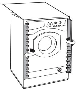 HOTPOINT-ARISTON AWM 129 - Mounting the wooden panel onto the door and inserting the machine into cabinets: - 3