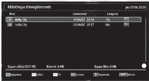 LISTO TELEVISEUR LCD 19LCDUSB-705 - Bibliothèque des enregistrements - 1