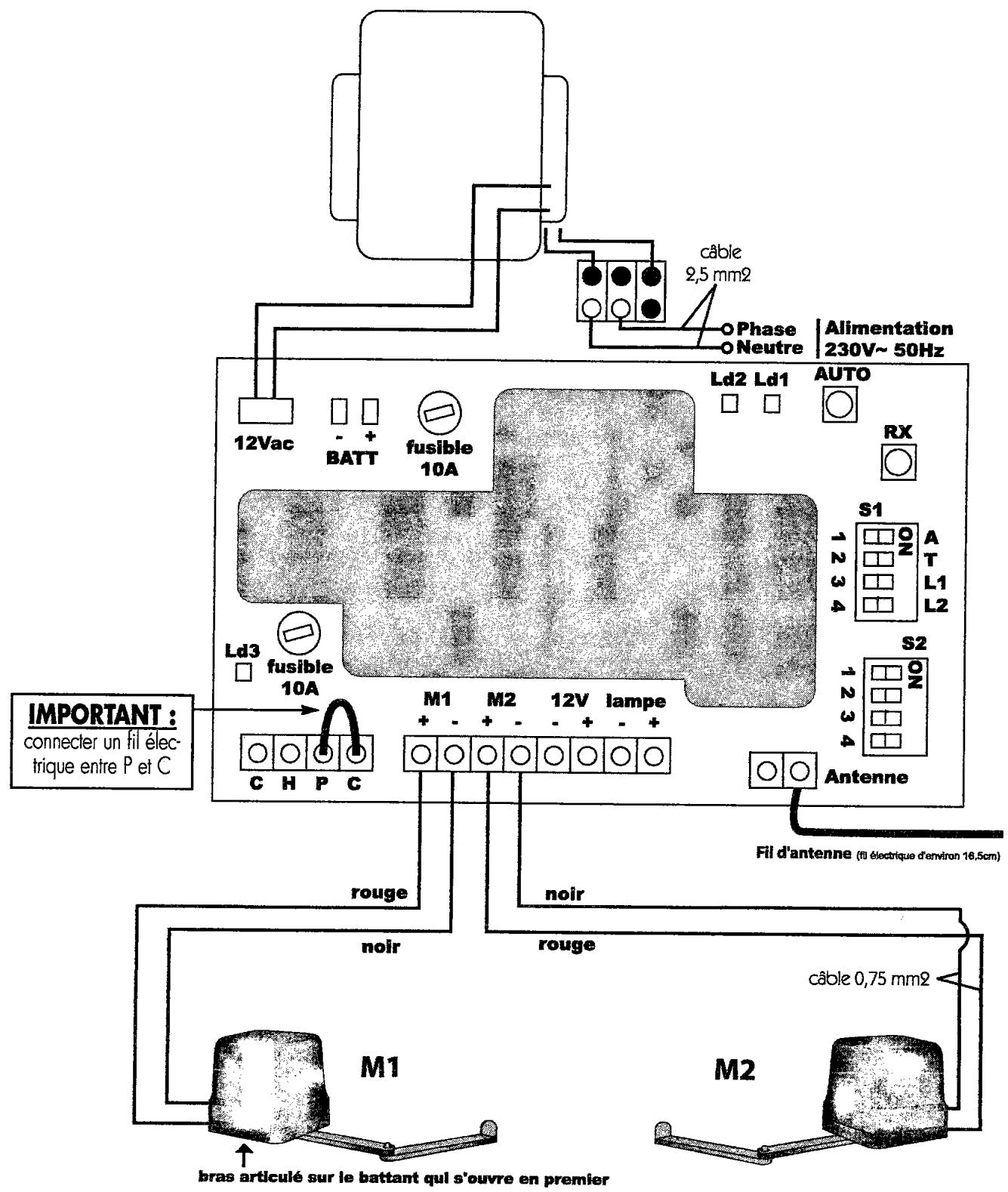 AVIDSEN XP500 - SCHEMA DE CÁBLAGE DANS LE BOITIER DE COMMANDE : - 1