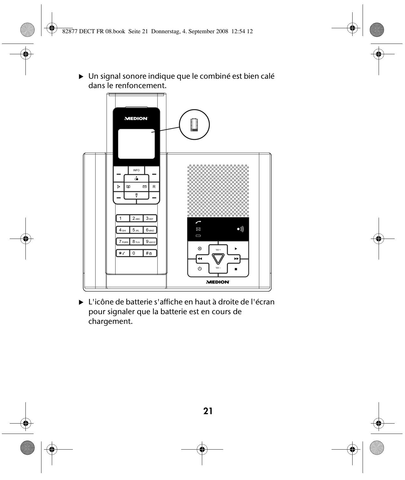 MEDION LIFE S63006 MD 82877 - Chargement de la batterie du combiné dans la base - 4