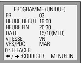 DAEWOO SV-871 - Liste des programmations - modification ou effacement de programmations - 4