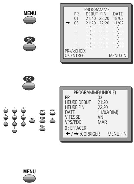 DAEWOO VCR5500 - annexe 1 - Liste des programmations - modification et effacement de programmation - 1