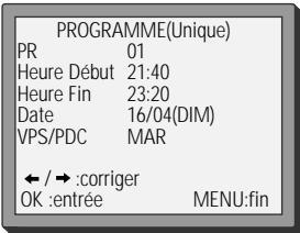 DAEWOO VQ257S - Programmation d'enregistrement normale - 1