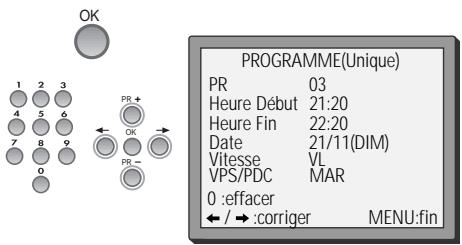 DAEWOO VQ857 - Liste des programmations - modifier ou effacer des programmations - 4