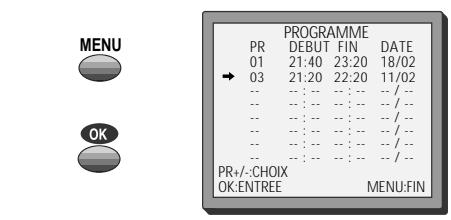 DAEWOO VS-K640N-E6 - Liste des programmations - modification et effacement de programmation - 1