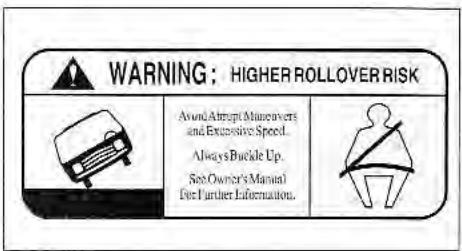 KIA SORENTO 2003 - Étiquette d'avertissement concernant les capotages - 1