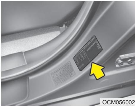 KIA SORENTO 2012 - Étiquette de certification du véhicule - 1